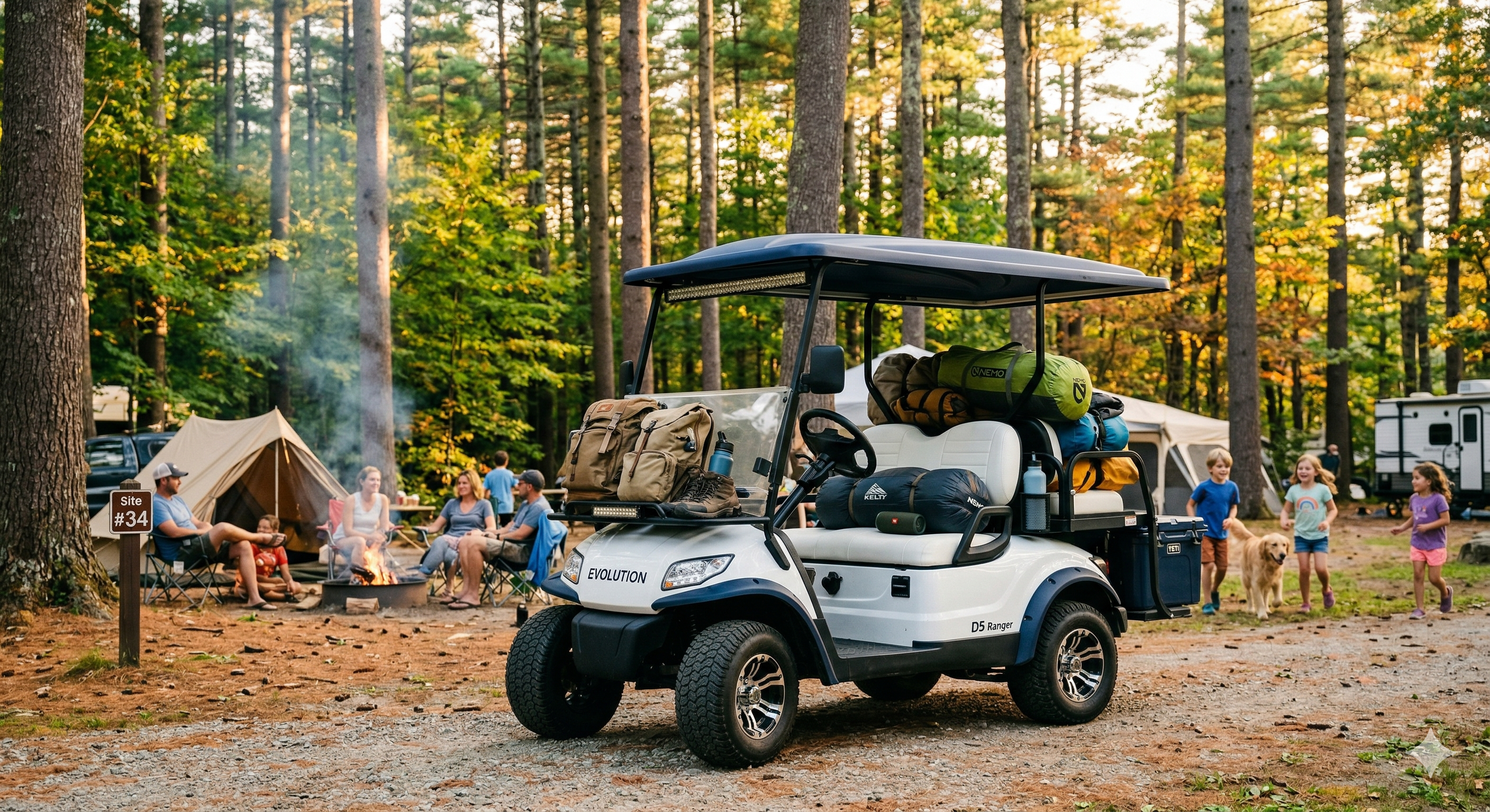 Golf cart at a New England campground